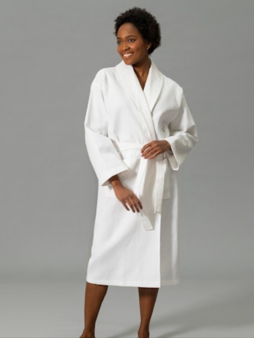 Matouk Waffle Robe White Size Medium/ Large - Picture 3 of 11